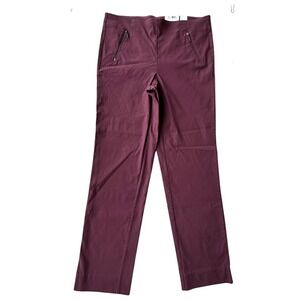 Michel Studio Womens Slim Leg Modern Stretch Pants  16 Burgundy Zipper Pocket